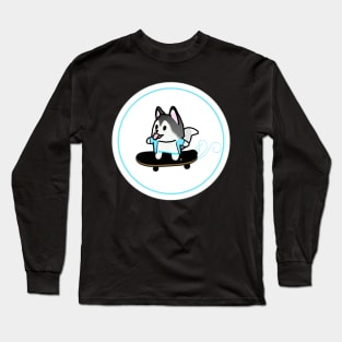 Husky Skateboard Kawaii Long Sleeve T-Shirt